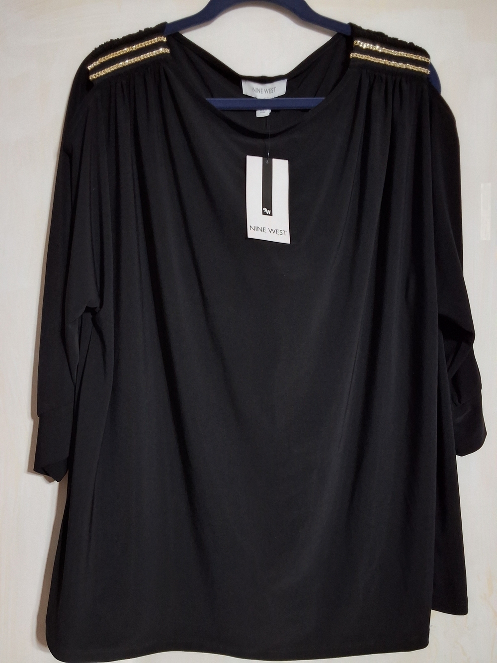 Nine West Black Tunic with Gold-Trimmed Shoulders